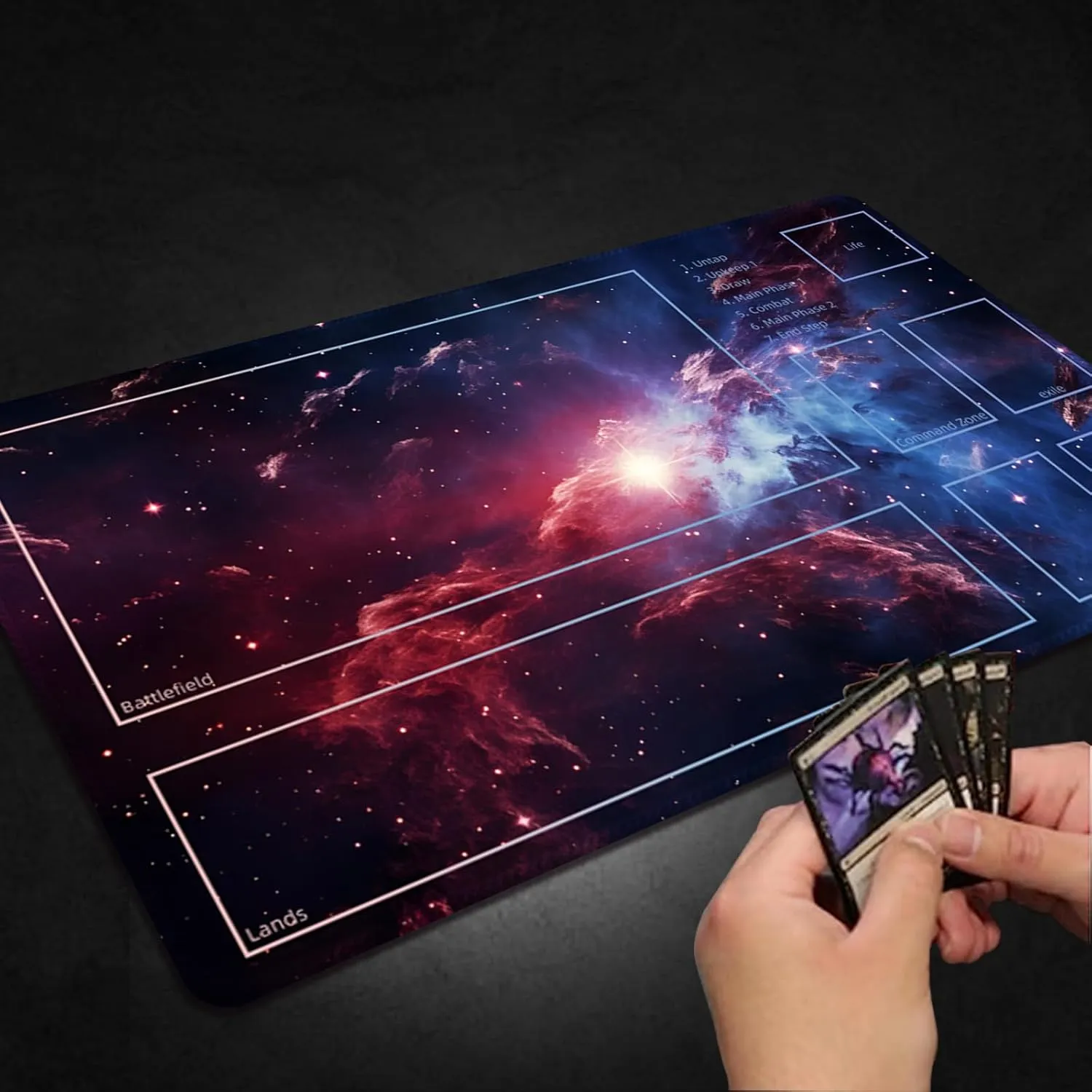 Playmat for MTG, with Free Storage Bags,Game Mat 24 x 14 inches, TCG and Board Game Mat for Cards,Mousepad Desk Mats (Magic Starry Sky-Auxiliary Combat)