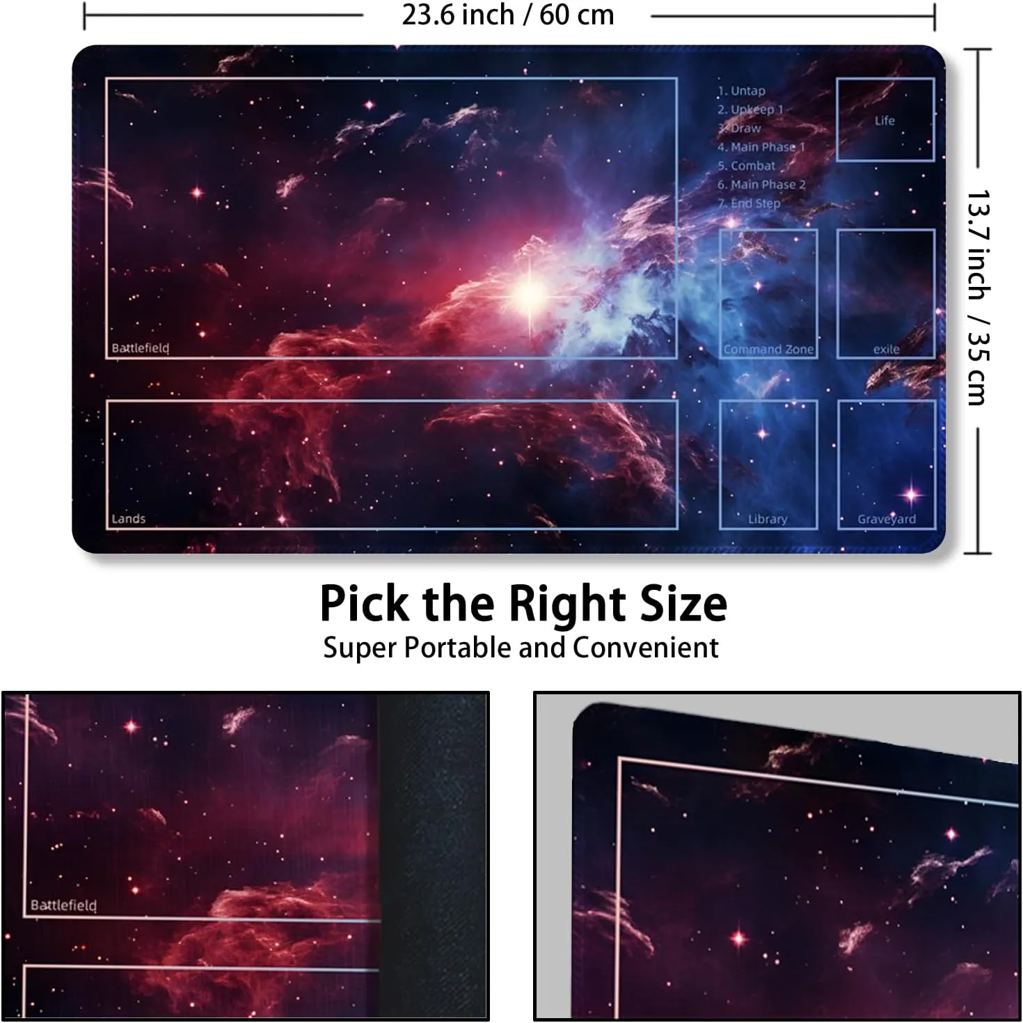 Playmat for MTG, with Free Storage Bags,Game Mat 24 x 14 inches, TCG and Board Game Mat for Cards,Mousepad Desk Mats (Magic Starry Sky-Auxiliary Combat)
