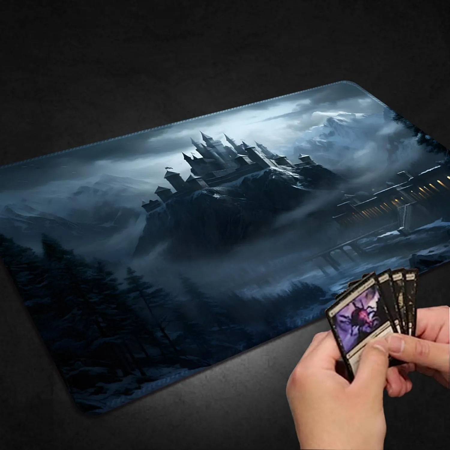Playmat for MTG, with Free Storage Bags,Game Mat 24 x 14 inches, TCG and Board Game Mat for Cards,Mousepad Desk Mats (Old castle-1-Auxiliary Combat)