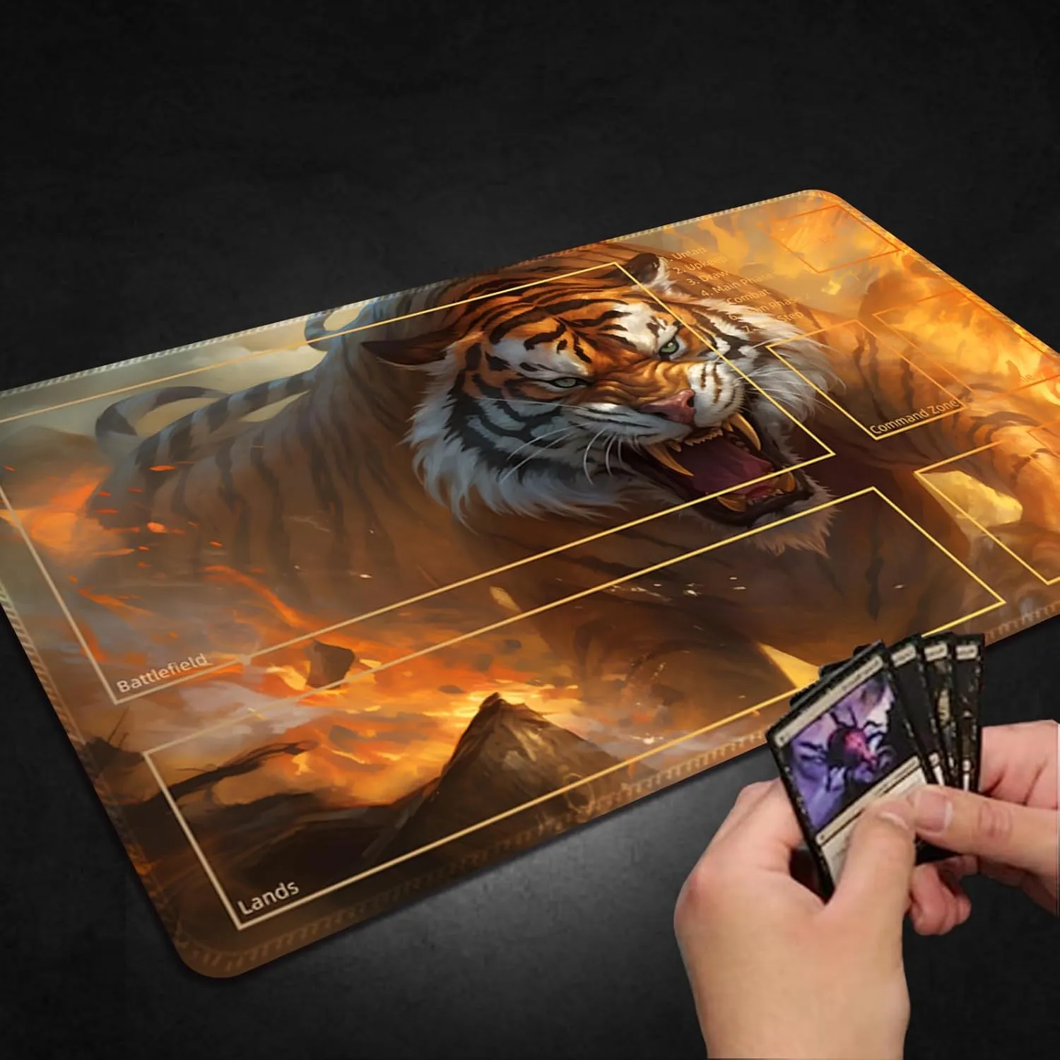 Playmat for MTG, with Free Storage Bags,Game Mat 24 x 14 inches, TCG and Board Game Mat for Cards,Mousepad Desk Mats (Tiger 4-Auxiliary Combat)