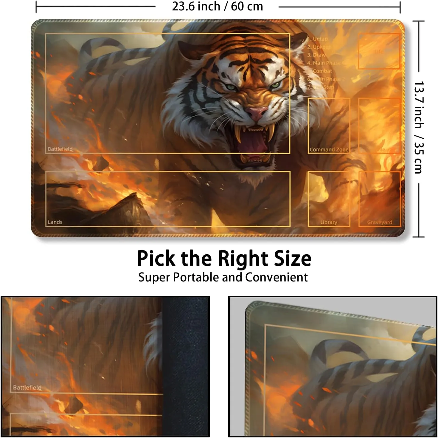 Playmat for MTG, with Free Storage Bags,Game Mat 24 x 14 inches, TCG and Board Game Mat for Cards,Mousepad Desk Mats (Tiger 4-Auxiliary Combat)