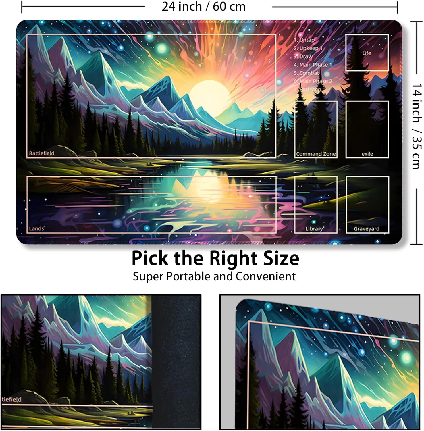 Playmat for MTG, with Free Storage Bags,Game Mat 24 x 14 inches, TCG and Board Game Mat for Cards,Mousepad Desk Mats (with Zones,Magic Mat 10)