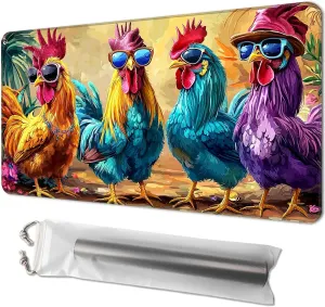 Playmat for TCG, with Free Storage Bags, Game Mat 24 x 14 inches, MTG and Board Game Mat for Cards, Ideal for Card Game Enthusiasts, Colorful Chickens
