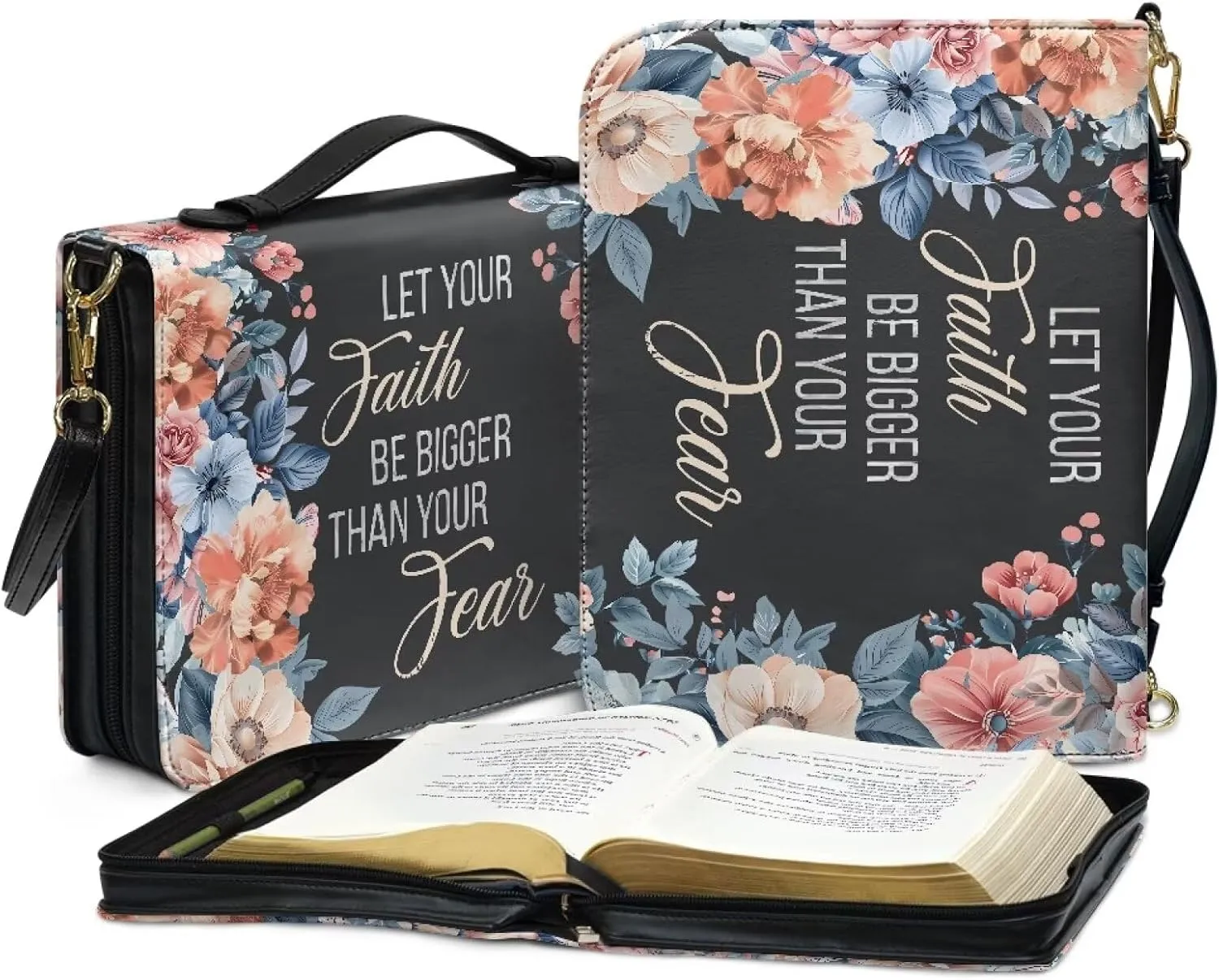 Poceacles Bible Covers for Women Men God is Been My Strength Support Will Always Faith Design Bible Case with Leather Crossbody Carrying Book Case Church Bag Bible Protective with Shoulder Strap