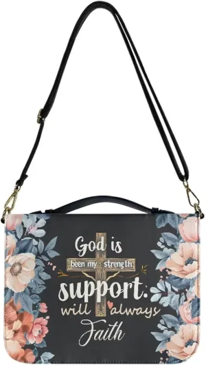 Poceacles Bible Covers for Women Men God is Been My Strength Support Will Always Faith Design Bible Case with Leather Crossbody Carrying Book Case Church Bag Bible Protective with Shoulder Strap