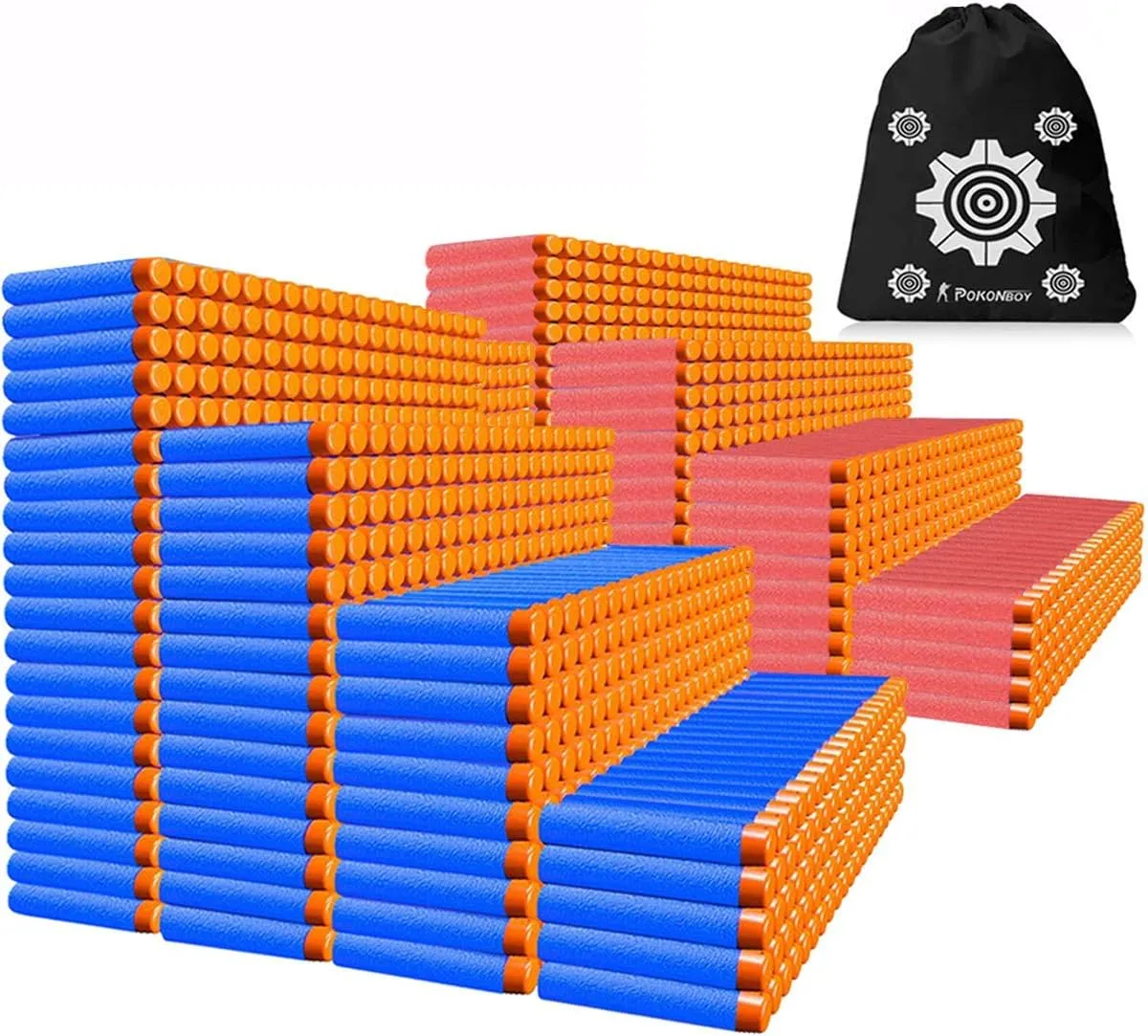 POKONBOY Compatible with Nerf Darts Bullets - 1200 PCS Refill Bullet Darts Compatible with Nerf Guns N-Strike Elite Series Gun Toys for Boys Party Favors with Storage Bags(Red and Blue)