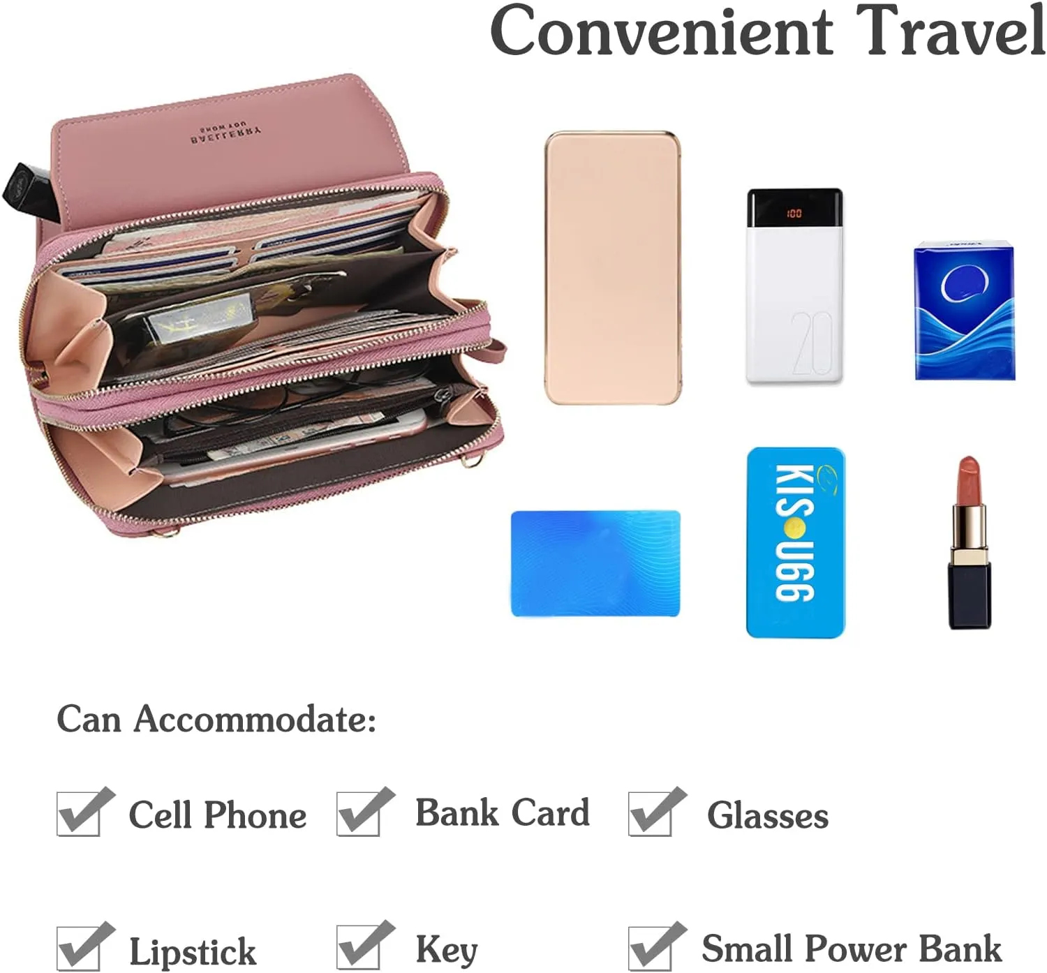 PORRASSO Crossbody Wallet Fashion Phone Bag Women's Shoulder Bag Clutch Purse Bag PU Wallet for Party Wedding Travelling Pink