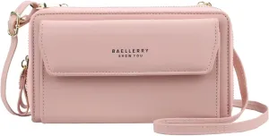 PORRASSO Crossbody Wallet Fashion Phone Bag Women's Shoulder Bag Clutch Purse Bag PU Wallet for Party Wedding Travelling Pink