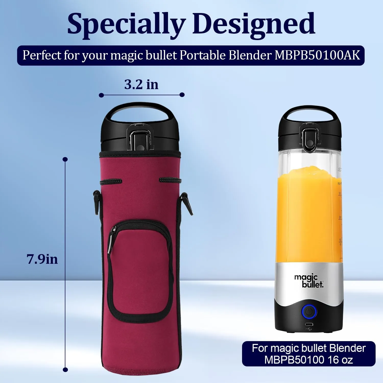 Portable Blender Carrying Case for Magic Bullet (MBPB50100 MBPB50100W MBPB50100FP MBPB50100AK), Storage Bag with Shoulder Strap and Pocket (Cranberry Red)