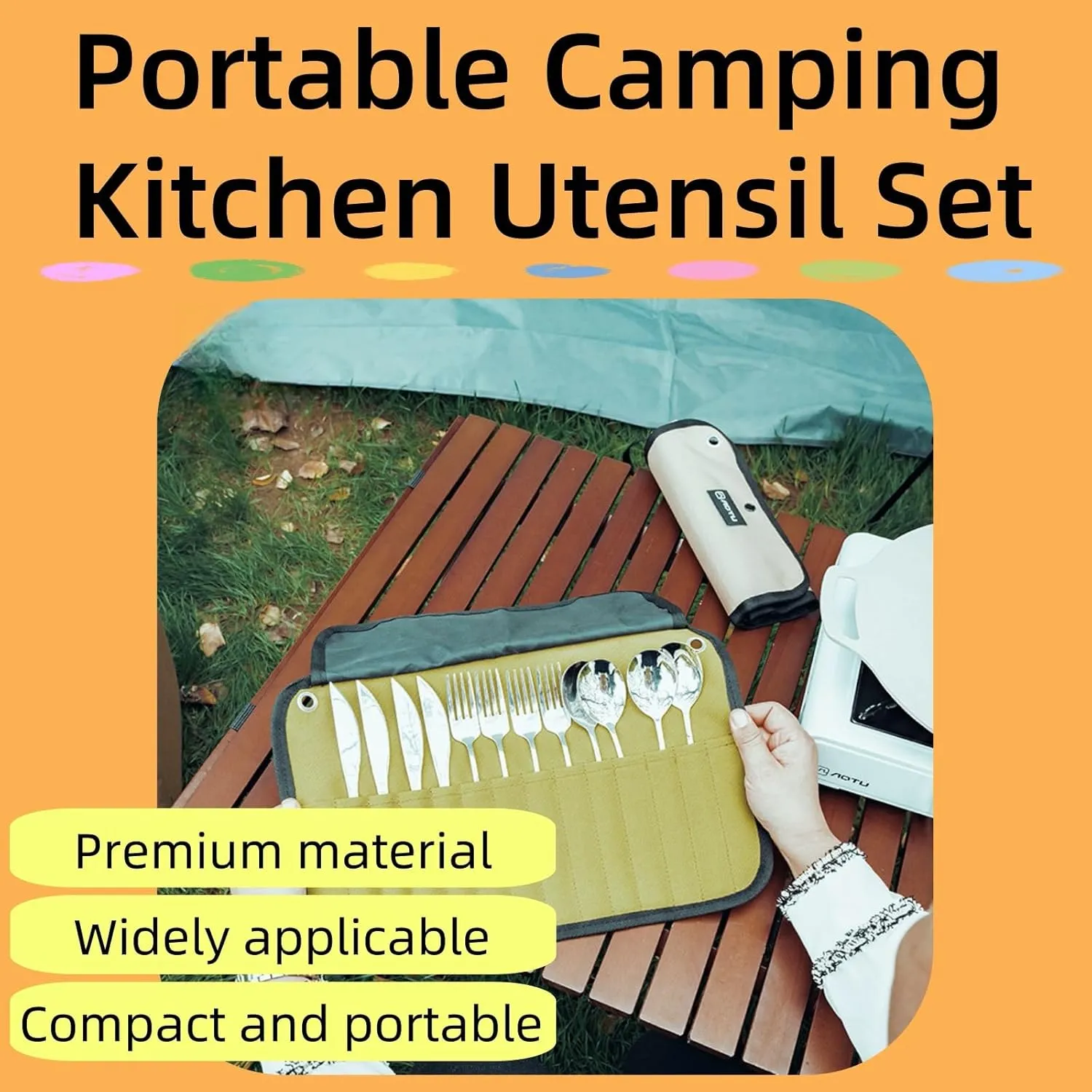 Portable Camping Kitchen Utensil Set, 13pcs Stainless Steel Camping Accessories Cooking, Camping Kitchen Set, Camp Kitchen Accessories & Organizer, Camping Tools & Stuff (Chinese Style)