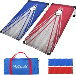 Portable Cornhole Set PVC Framed Corn Holes Outdoor Game Set with 2 Cornhole Boards, 8 Cornhole Bean Bags and Carrying Case, Camping Games Indoor Outdoor for Kids and Adults, Travel Camping Accessory