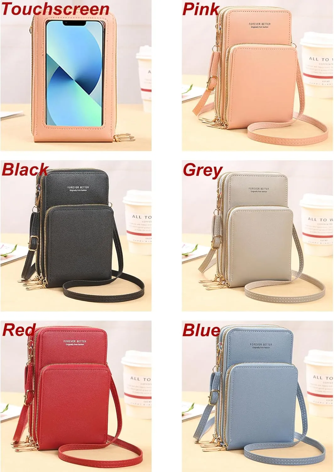 PORT&LOTUS Small Cell Cross Body Purses for Women Mini Shoulder Handbags Zipper Crossbody Bags