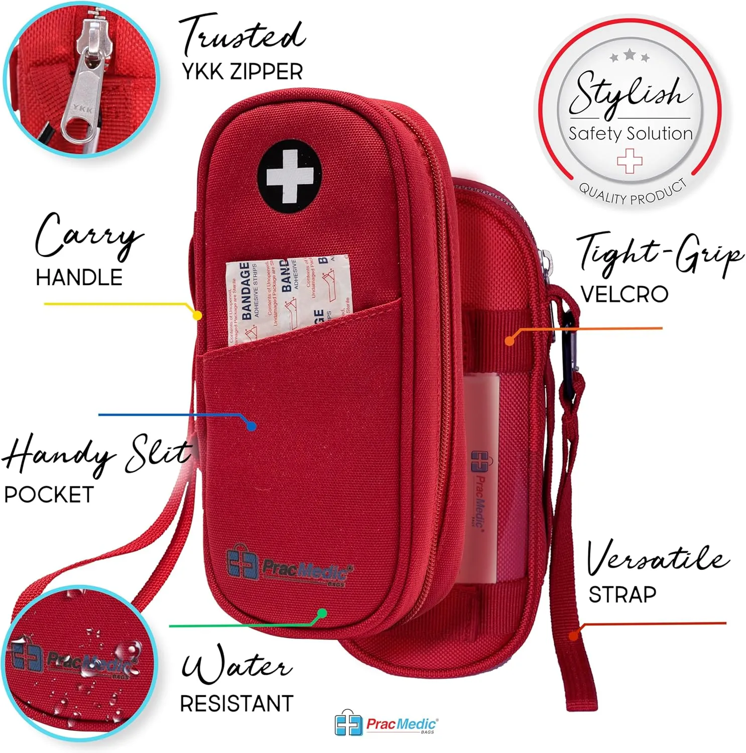 PracMedic Bags Epipen Carry Case– Insulated Epi Pens Carrying Case for Epipens, Auvi-Q, Inhaler, Allergy Medication & Diabetes Supply– Durable Emergency Medical Pouch for Travel (Red)