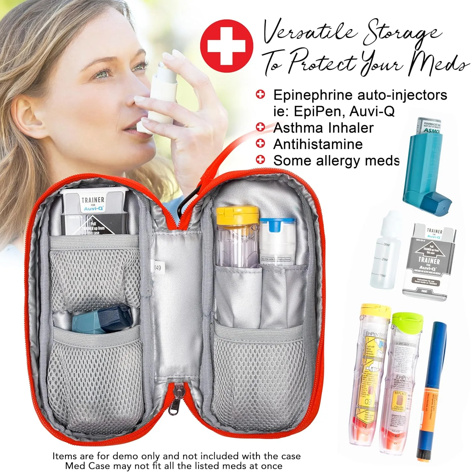 PracMedic Bags Epipen Carry Case– Insulated Epi Pens Carrying Case for Epipens, Auvi-Q, Inhaler, Allergy Medication & Diabetes Supply– Durable Emergency Medical Pouch for Travel (Red)