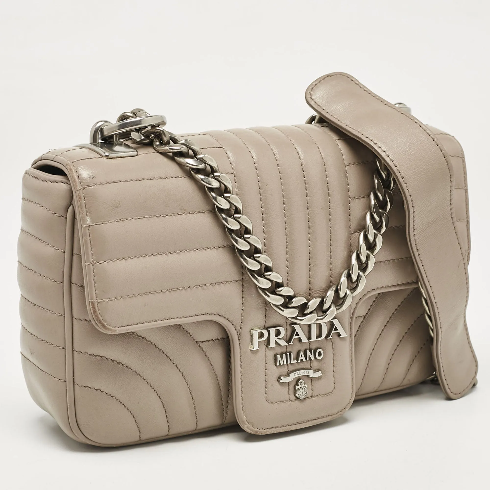 Prada Grey Diagramme Leather Flap Crossbody Bag
