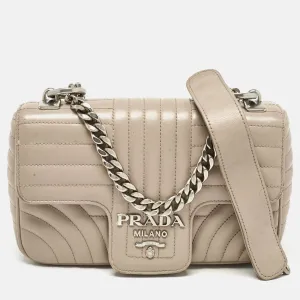 Prada Grey Diagramme Leather Flap Crossbody Bag