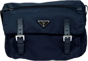 Prada Tessuto Re-Nylon Messenger Crossbody Bag Blue Nero Navy Medium