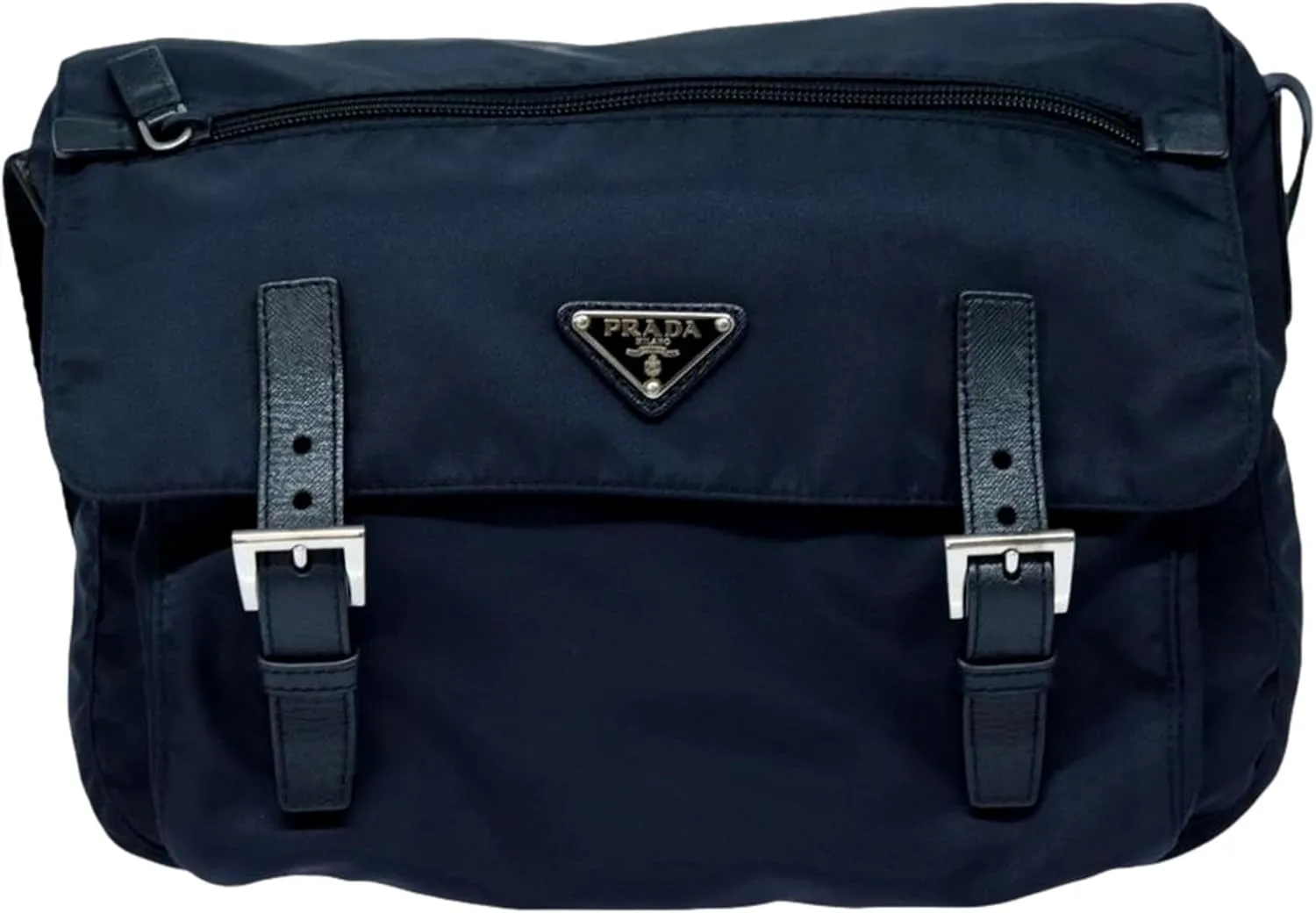 Prada Tessuto Re-Nylon Messenger Crossbody Bag Blue Nero Navy Medium