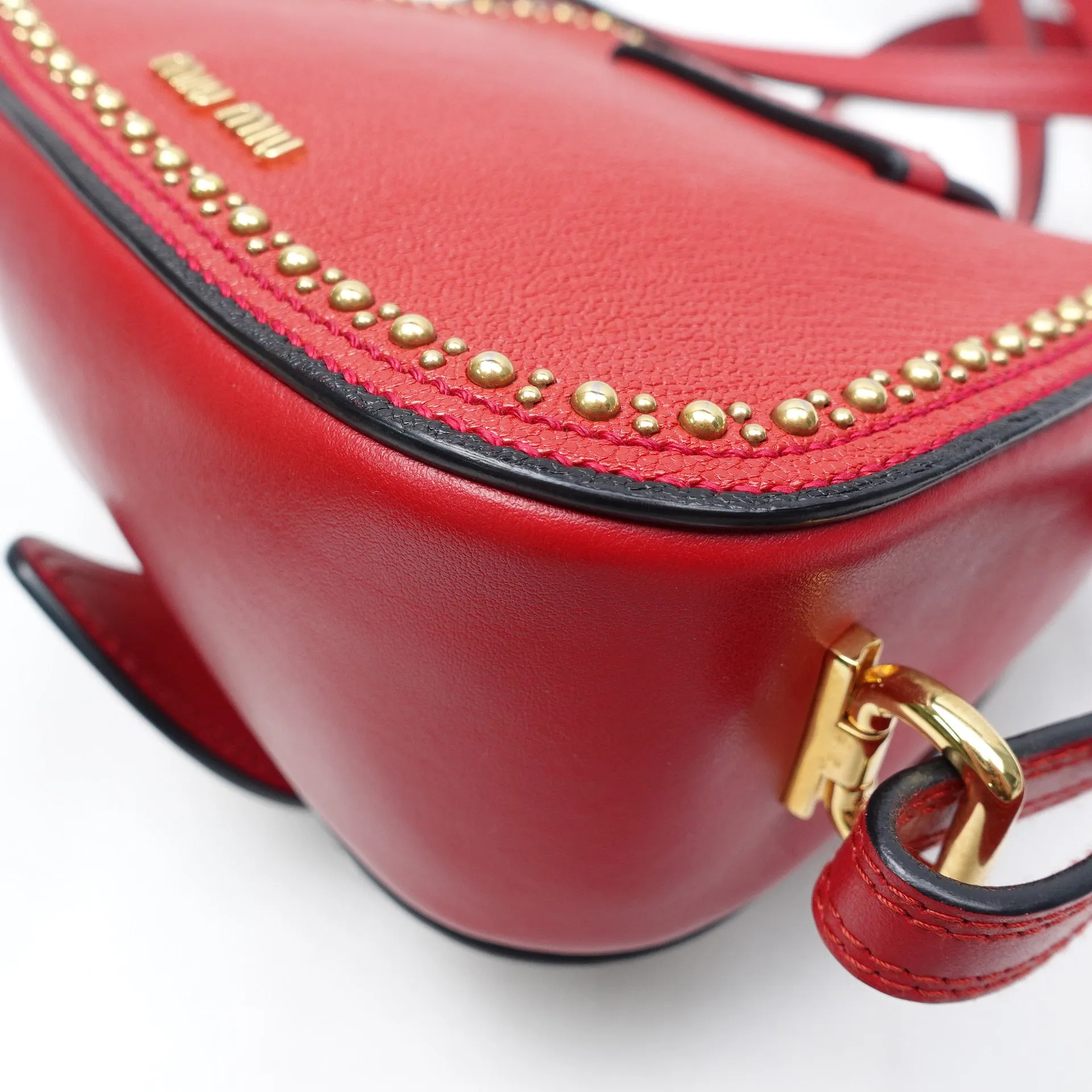 PRE-OWNED Red Embellished Leather Dahlia Crossbody Bag