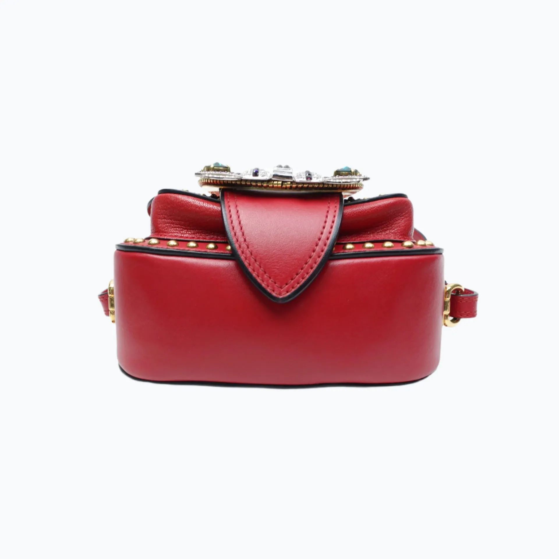 PRE-OWNED Red Embellished Leather Dahlia Crossbody Bag