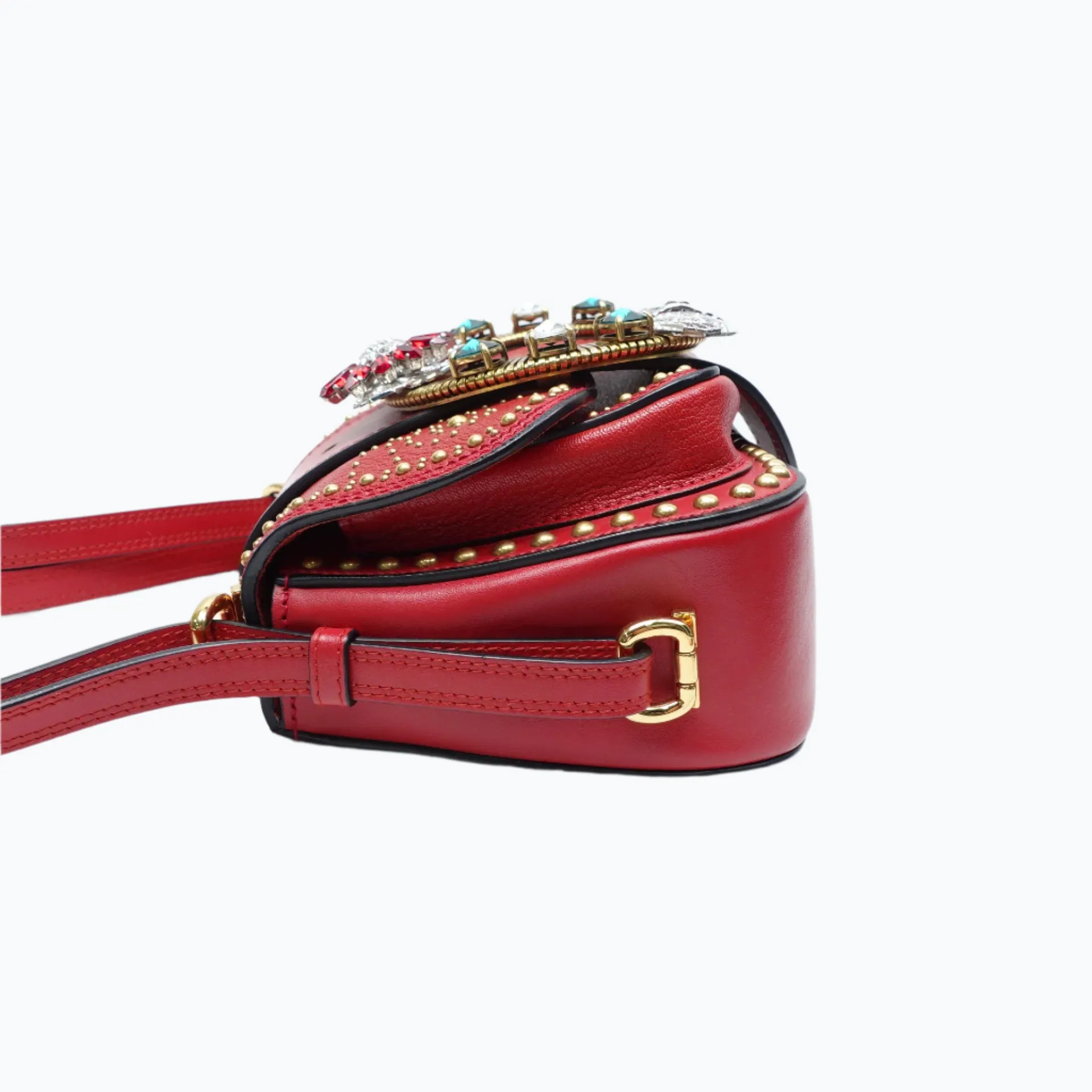 PRE-OWNED Red Embellished Leather Dahlia Crossbody Bag