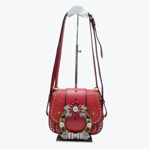 PRE-OWNED Red Embellished Leather Dahlia Crossbody Bag