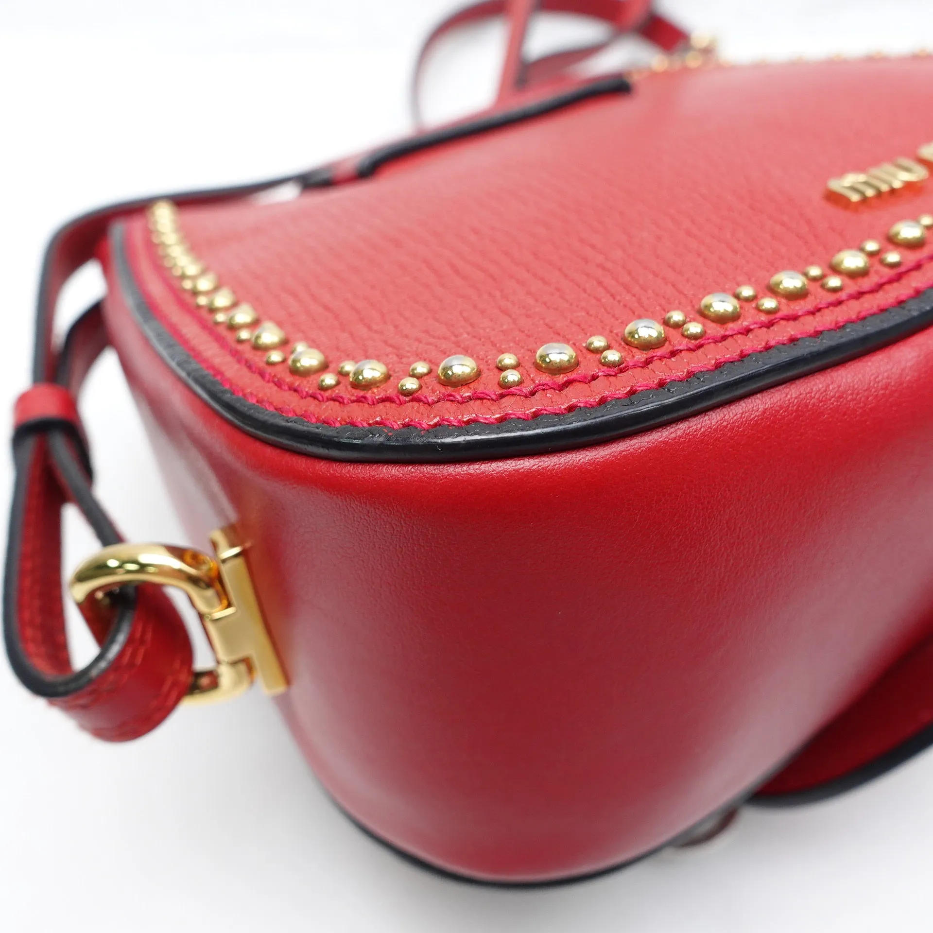 PRE-OWNED Red Embellished Leather Dahlia Crossbody Bag