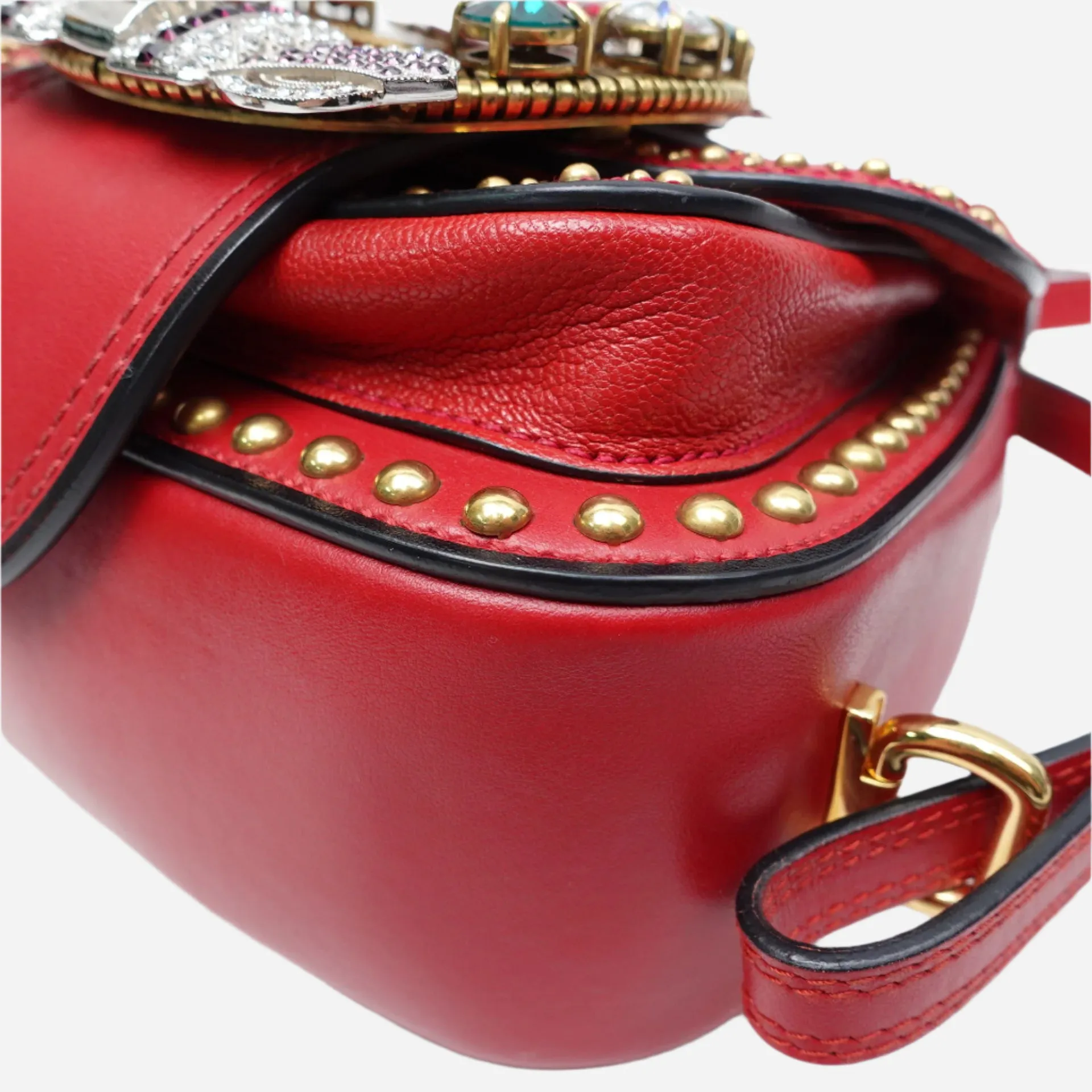 PRE-OWNED Red Embellished Leather Dahlia Crossbody Bag