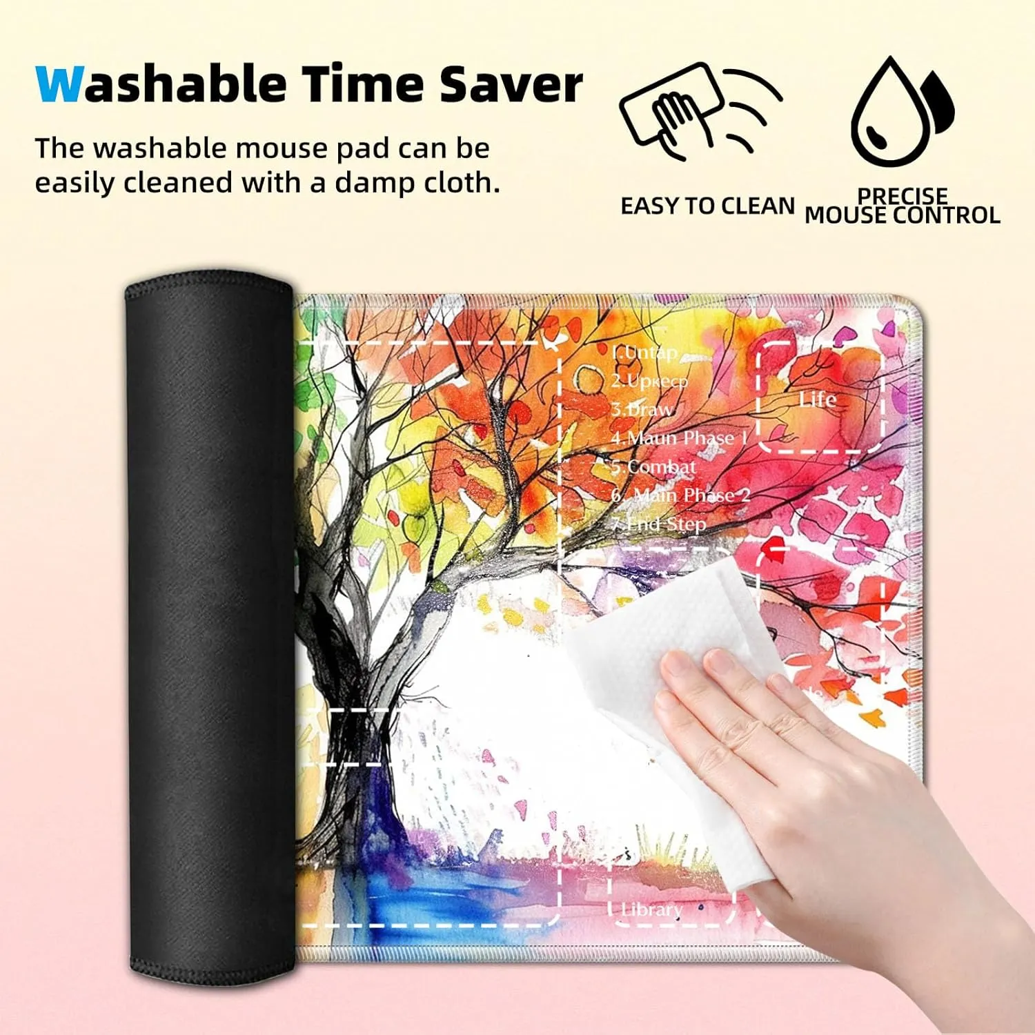 Premium CCG Playmat with 6 Gaming Zones | 28x16 Non-Slip Rubber Surface MTG Mat | Black Play Card Storage Pouch for TCG Playmat | Colorful Tree