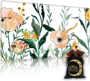 Premium TCG Playmat with 6 Gaming Zones | 24x14 Non-Slip Rubber Surface MTG Mat | Black Play Card Storage Pouch for CCG Playmat | Colorful Floral