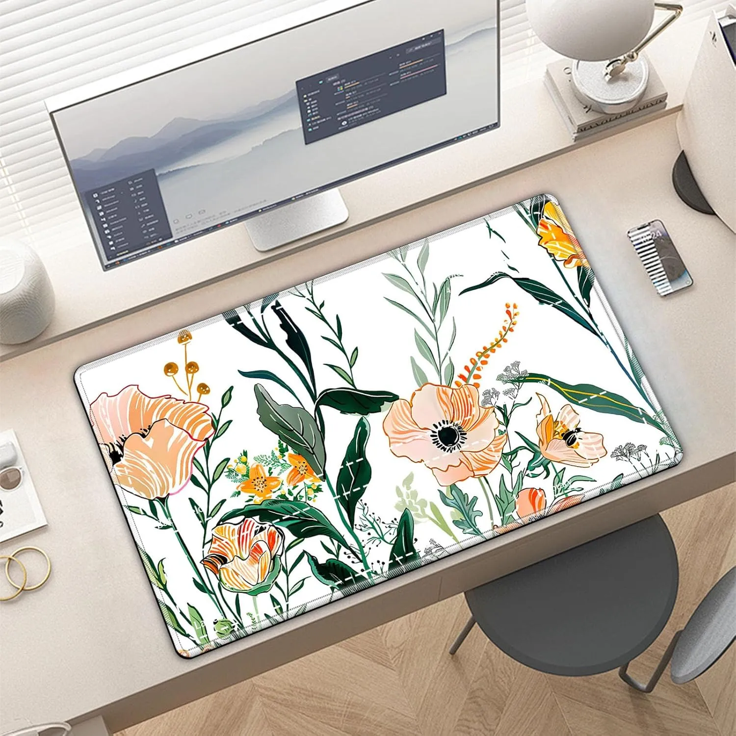 Premium TCG Playmat with 6 Gaming Zones | 24x14 Non-Slip Rubber Surface MTG Mat | Black Play Card Storage Pouch for CCG Playmat | Colorful Floral