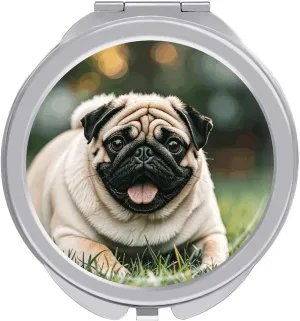Pug Dogs Portable Makeup Mirror, Sided Travel Hand Mirror Mini Folding Mirror for Precise Makeup Women Daily Use