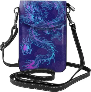 Purple Chinese Dragon Women Cell Phone Purse Small Leather Crossbody Shoulder Bag Card Holder Wallet