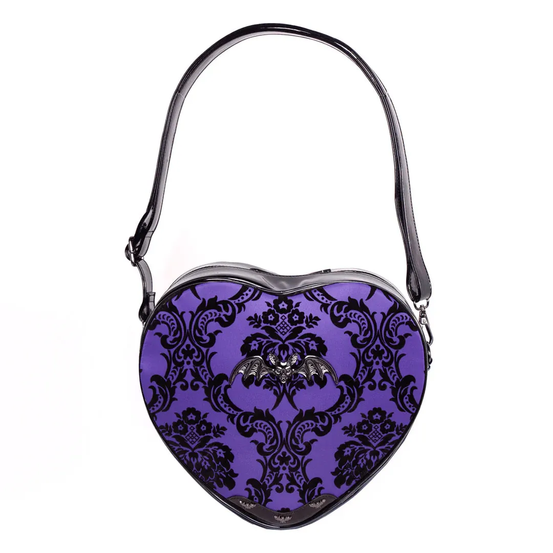 Purple Damask Heart Shaped Shoulder Bag