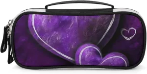 Purple Hearts Leather Makeup Bag Portable Small Cosmetic Organizer Waterproof Toiletry Bags Brushes Pencils And Travel Make Up Accessories