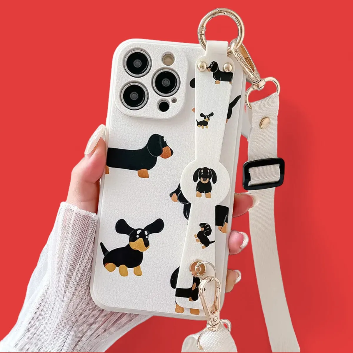 Purr & Pooch - Chic Grip & Stand Phone Case with Crossbody Strap