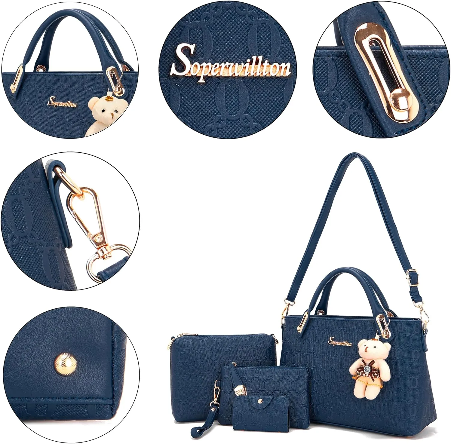 Purse for Women Fashion Medium Shoulder Bag Crossbody Bag Top Handle Tote Handbag Set 4PCS