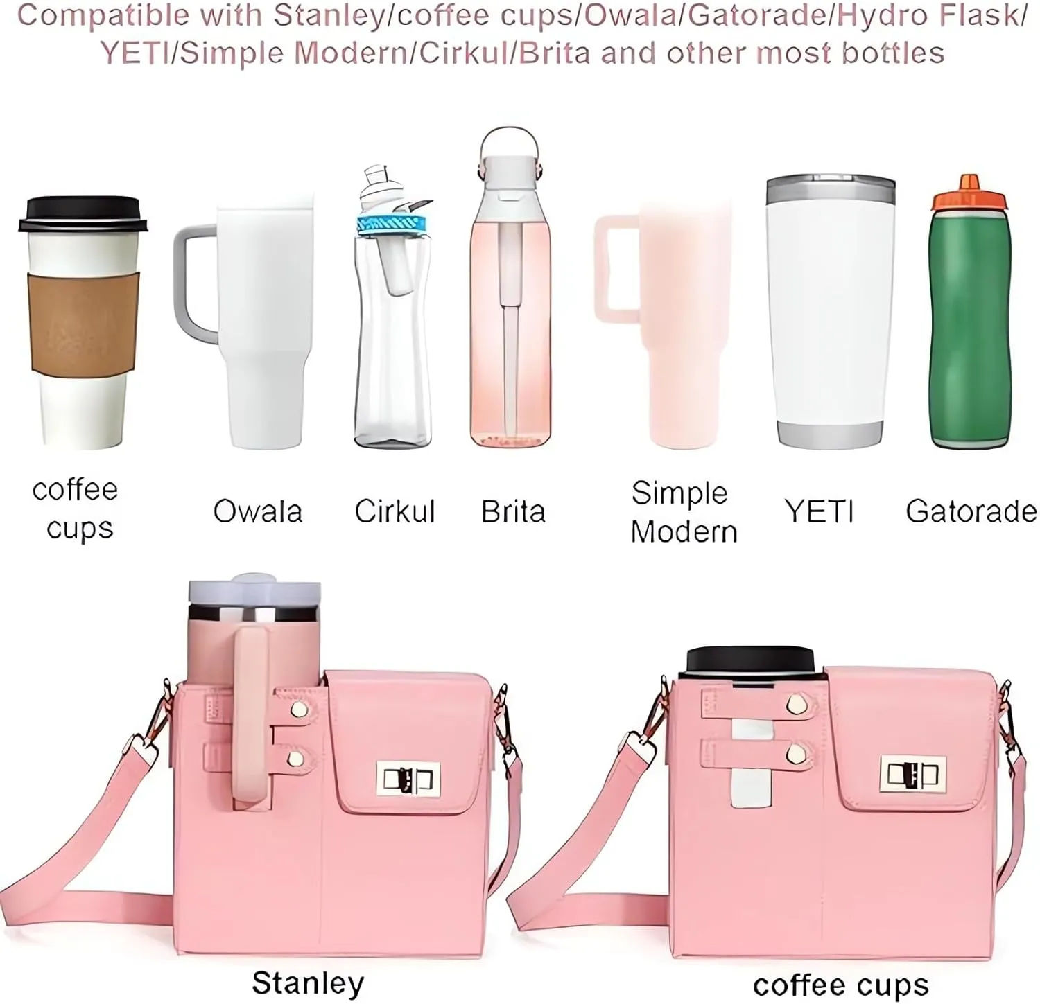 Purse with Cup Holder, Outdoor Portable Crossbody Water Cup Storage Bag Purse with Water Bottle Holder Crossbody Bag forWomen