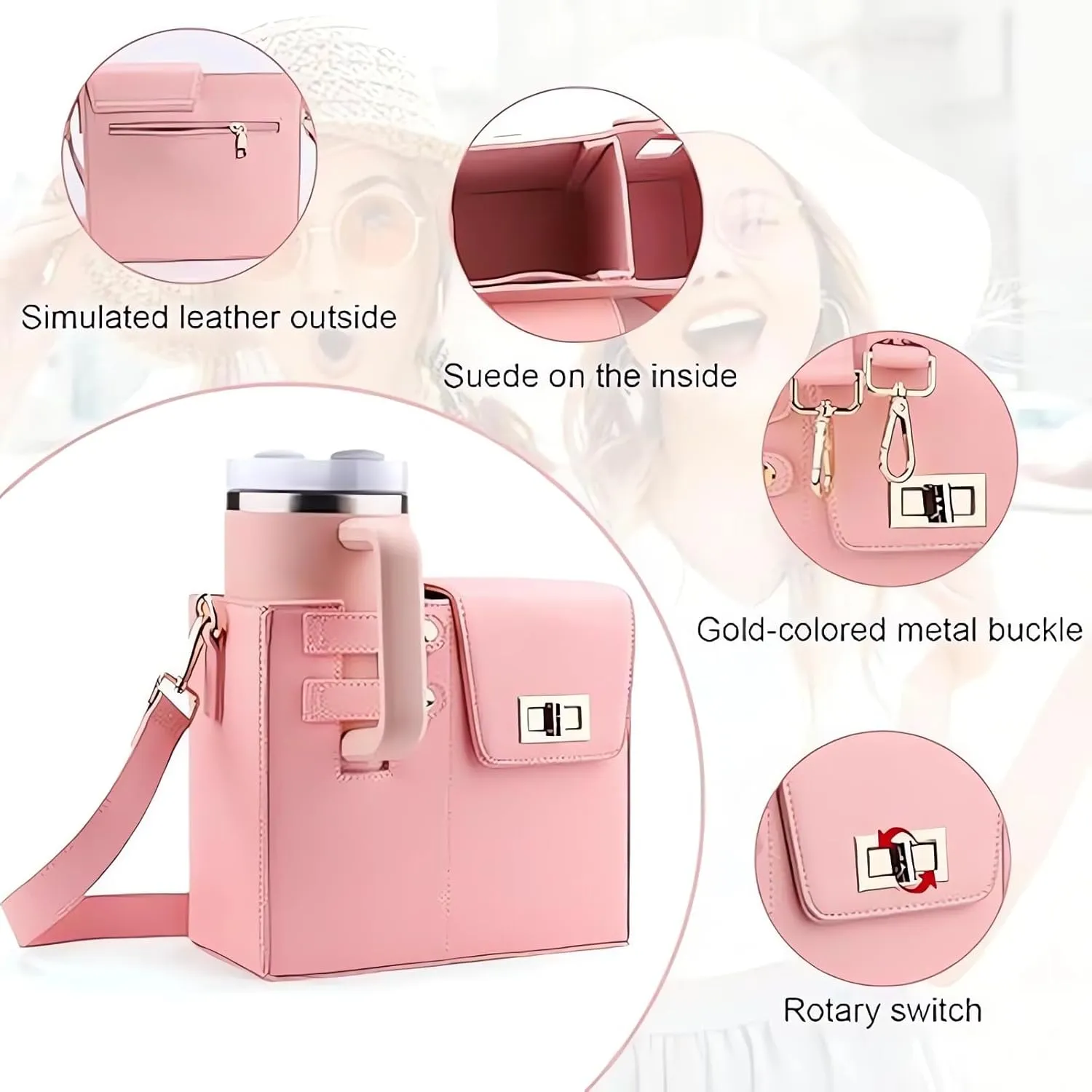 Purse with Cup Holder, Outdoor Portable Crossbody Water Cup Storage Bag Purse with Water Bottle Holder Crossbody Bag forWomen