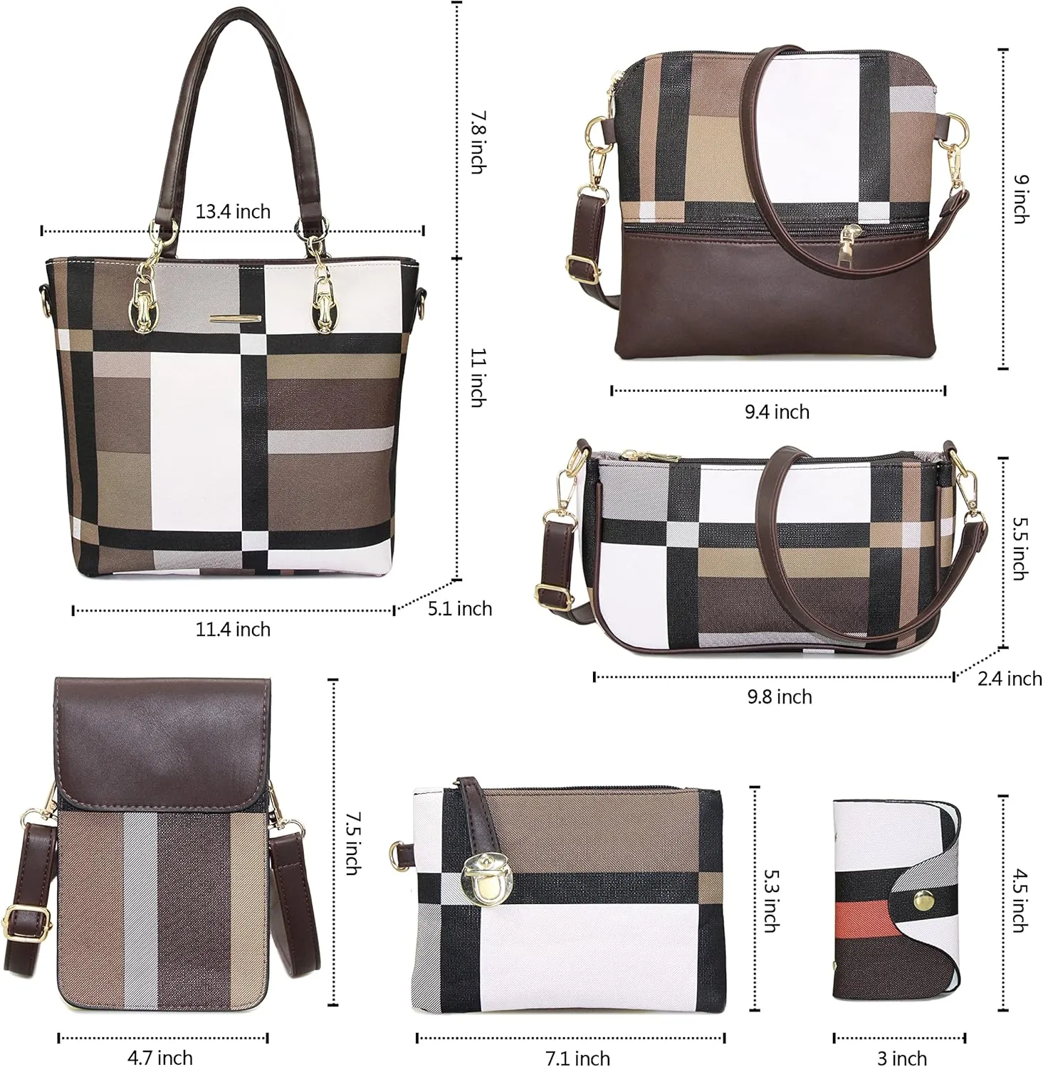 Purses and Handbags for Women Synthetic Leather Tote Crossbody Bags Satchel Purses Set 6pcs