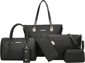 Purses and Handbags for Women Synthetic Leather Tote Crossbody Bags Satchel Purses Set 6pcs