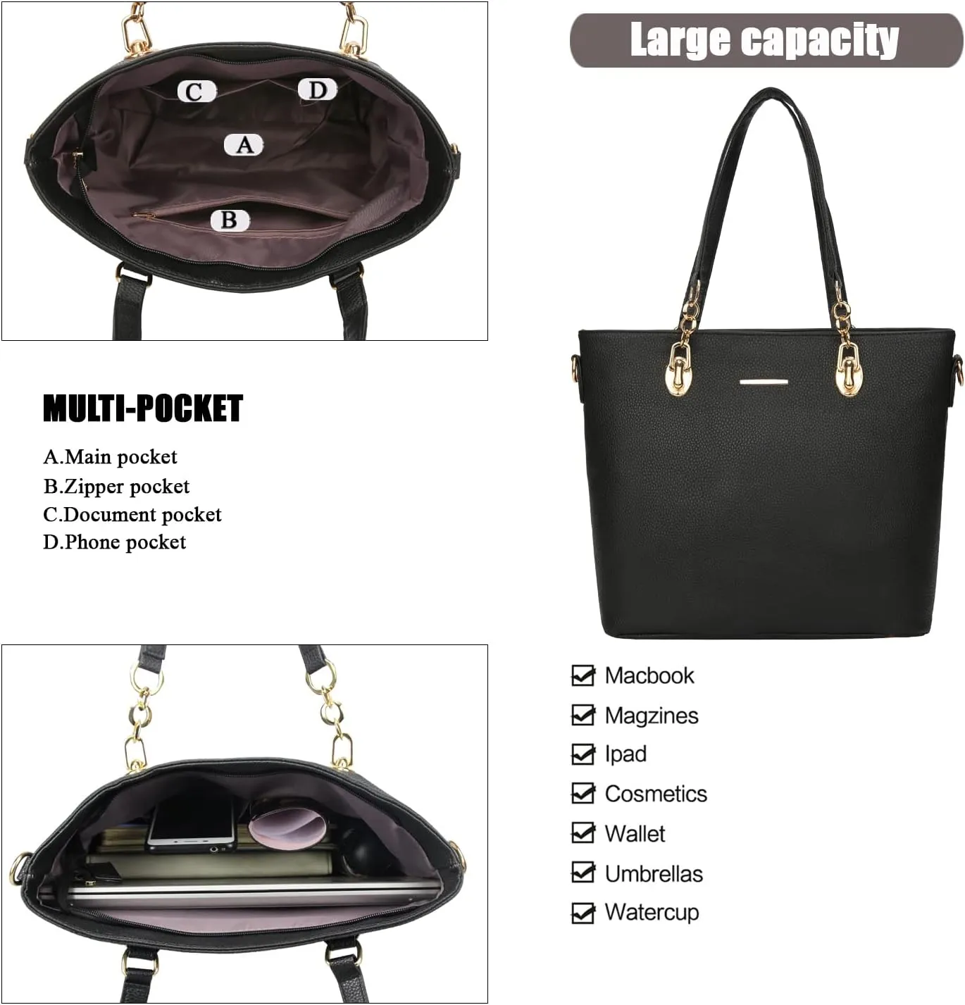 Purses and Handbags for Women Synthetic Leather Tote Crossbody Bags Satchel Purses Set 6pcs