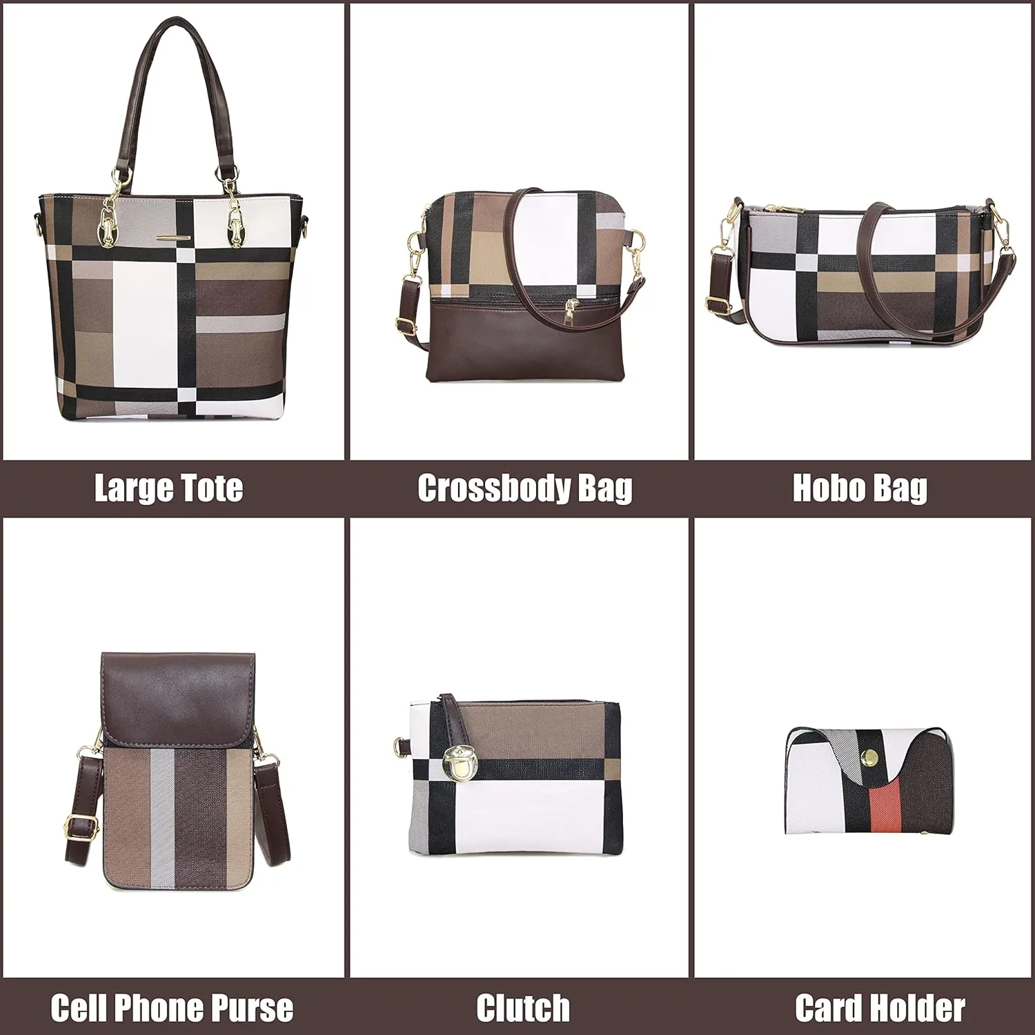 Purses and Handbags for Women Synthetic Leather Tote Crossbody Bags Satchel Purses Set 6pcs
