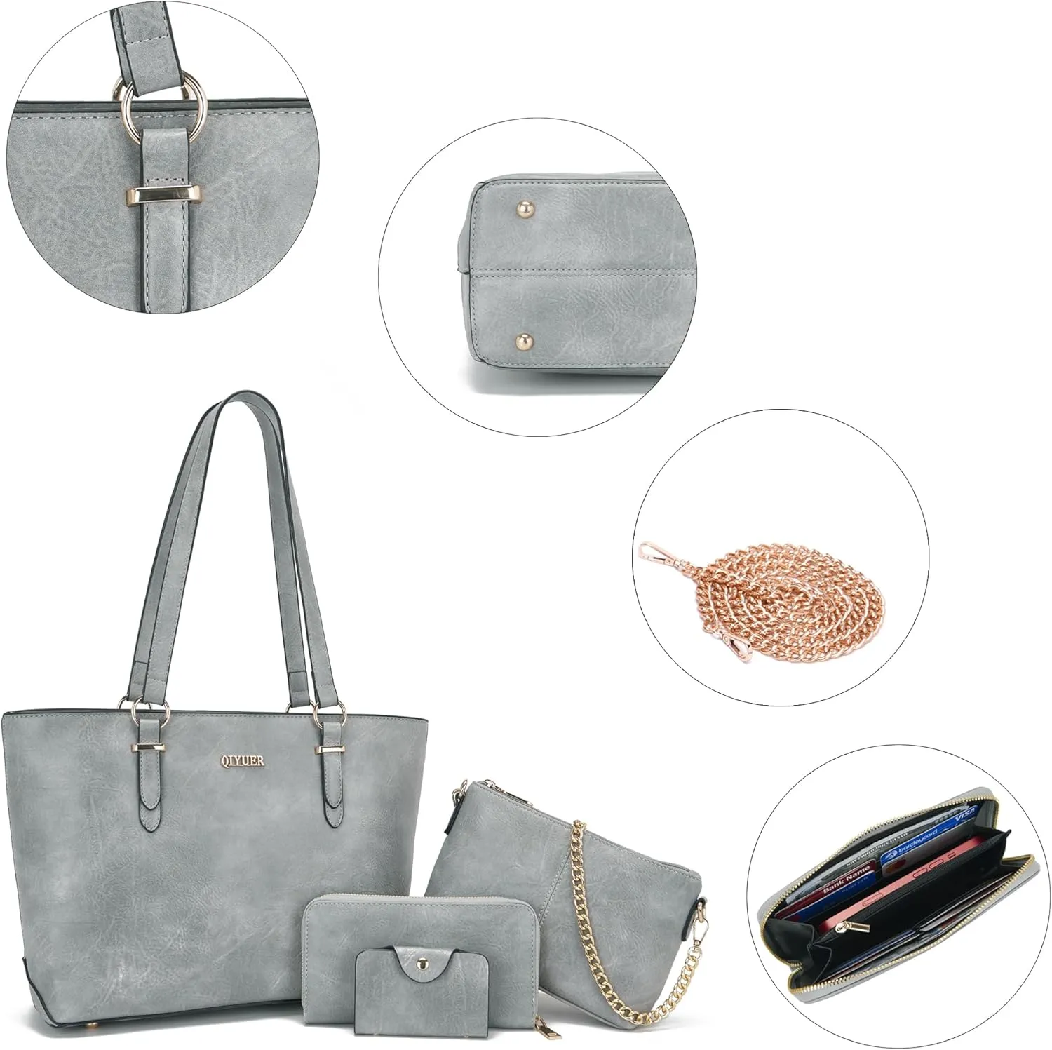 Qiyuer Women Purses Handbags Wallet Sets Shoulder Bags Top Handle Satchel Tote Purse Work Bag Set With Matching Wallet 3pcs