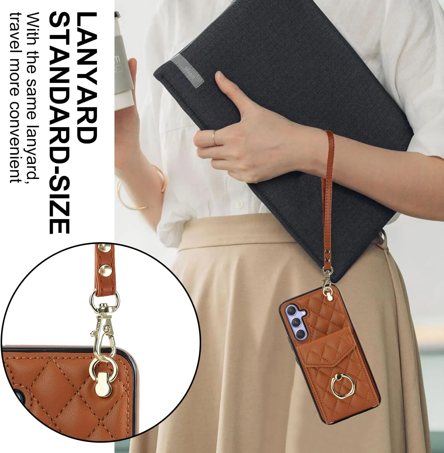 QLTYPRI Crossbody Wallet Case for Samsung Galaxy A15 4G/5G, PU Leather Phone Case with RFID Blocking Card Slots Holder Ring Kickstand Wrist Strap Lanyard Handbag Purse Cover for Samsung A15 – Brown