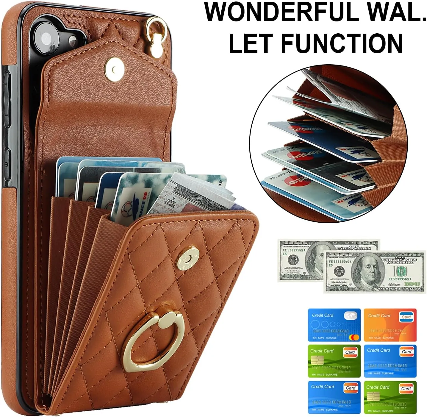 QLTYPRI Crossbody Wallet Case for Samsung Galaxy A15 4G/5G, PU Leather Phone Case with RFID Blocking Card Slots Holder Ring Kickstand Wrist Strap Lanyard Handbag Purse Cover for Samsung A15 – Brown