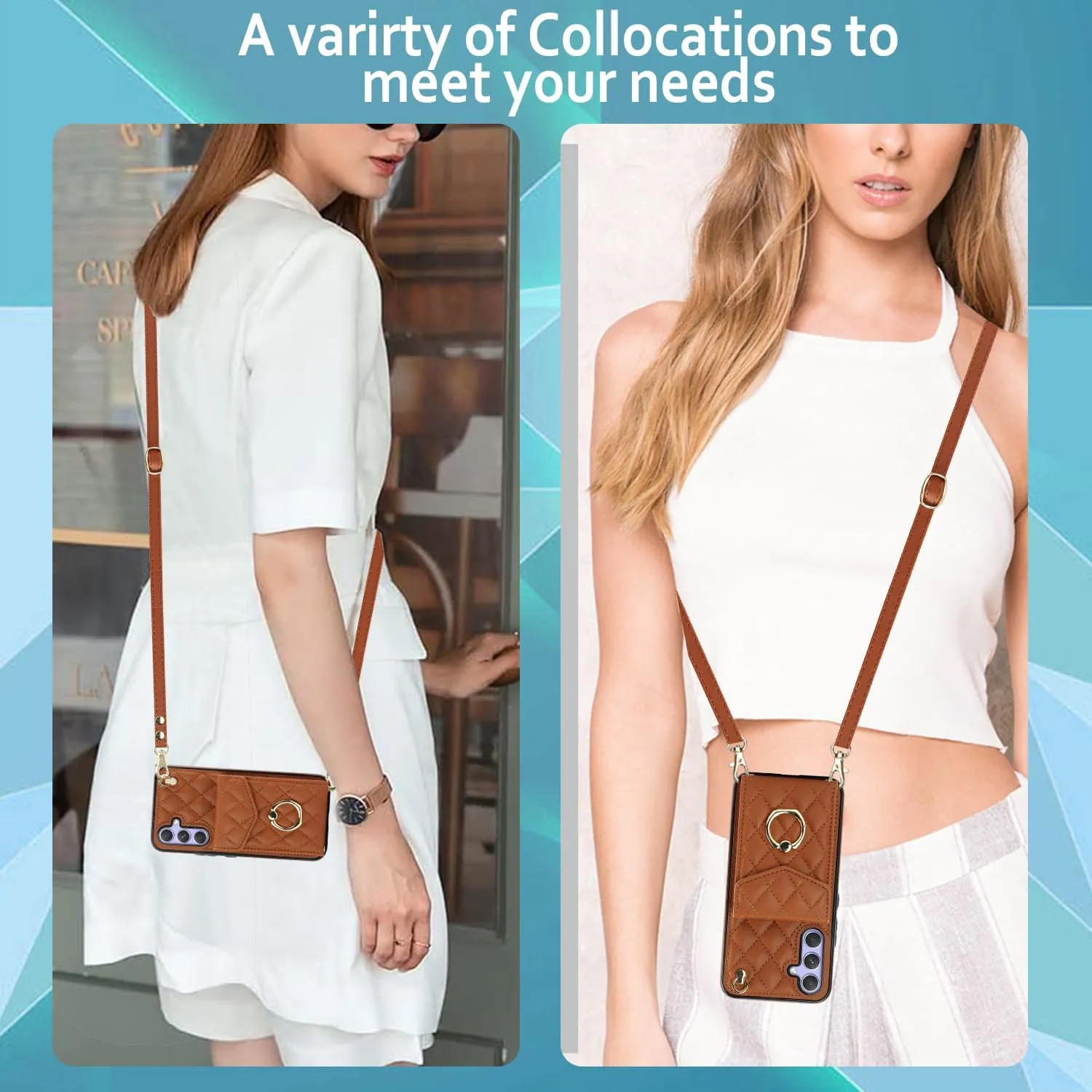 QLTYPRI Crossbody Wallet Case for Samsung Galaxy A15 4G/5G, PU Leather Phone Case with RFID Blocking Card Slots Holder Ring Kickstand Wrist Strap Lanyard Handbag Purse Cover for Samsung A15 – Brown