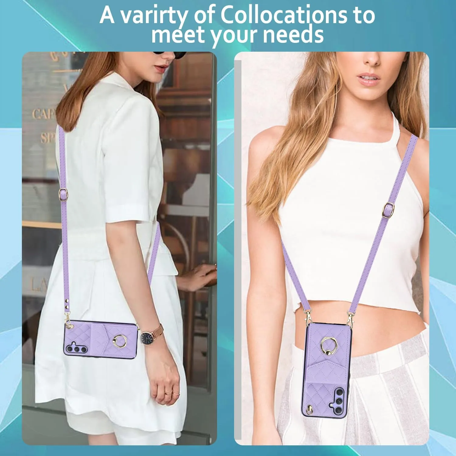 QLTYPRI Crossbody Wallet Case for Samsung Galaxy A16 4G/5G, PU Leather Phone Case with RFID Blocking Card Slots Holder Ring Kickstand Wrist Strap Lanyard Handbag Purse Cover for Samsung A16 - Purple