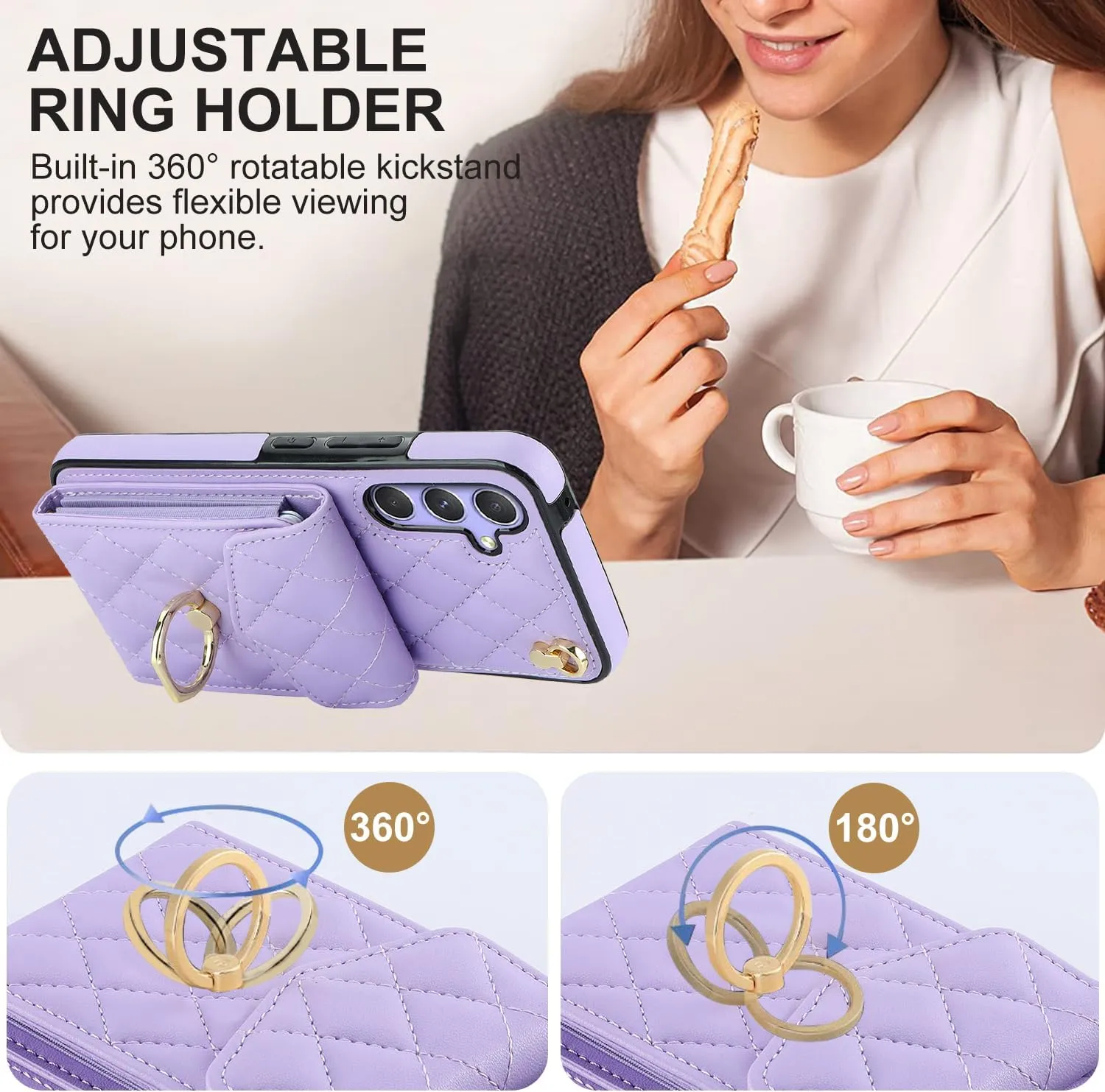 QLTYPRI Crossbody Wallet Case for Samsung Galaxy A16 4G/5G, PU Leather Phone Case with RFID Blocking Card Slots Holder Ring Kickstand Wrist Strap Lanyard Handbag Purse Cover for Samsung A16 - Purple