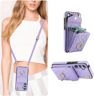 QLTYPRI Crossbody Wallet Case for Samsung Galaxy A16 4G/5G, PU Leather Phone Case with RFID Blocking Card Slots Holder Ring Kickstand Wrist Strap Lanyard Handbag Purse Cover for Samsung A16 - Purple